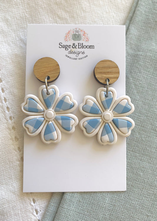 Gingham Blue/White Flower